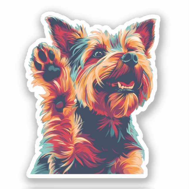 Pegatina Ecstatic Yorkshire Terrier Waving (Anverso)