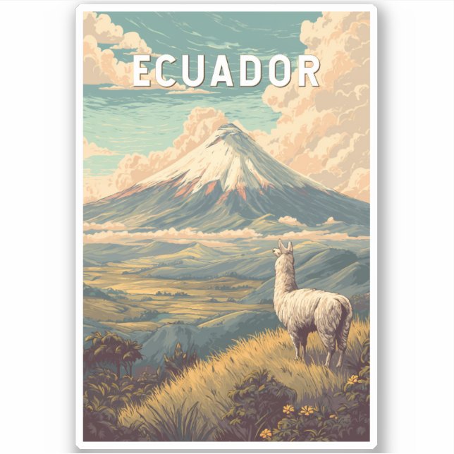 Pegatina Ecuador Illustration Travel Art Vintage (Anverso)