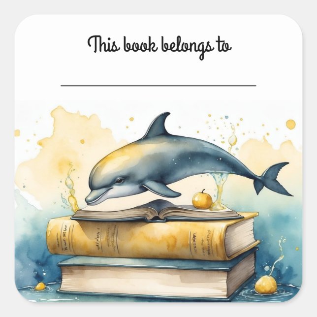 Pegatina Editable de Delfines y Libros (Anverso)