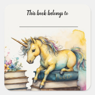 Pegatina editable de la placa de libros de Unicorn