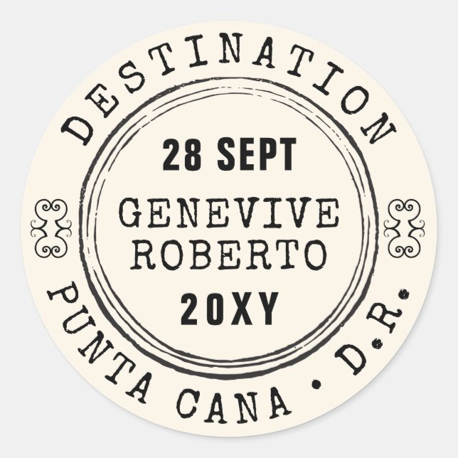 Pegatina EDITABLE del sello de pasaporte de bodas  (Anverso)