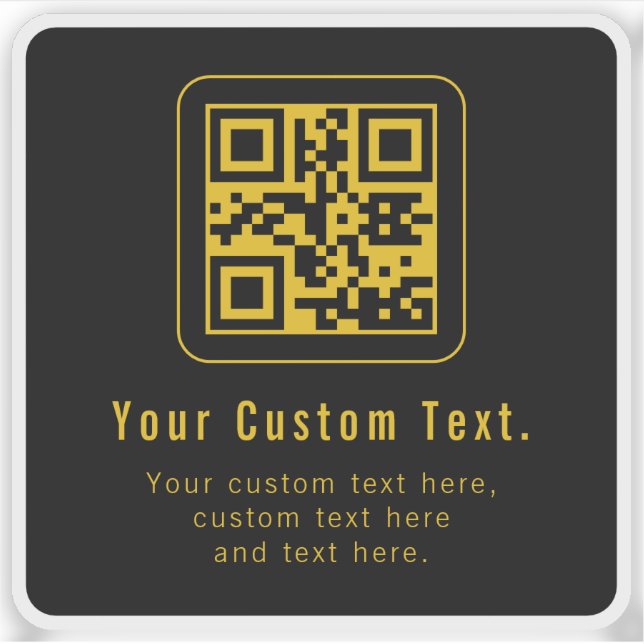 Pegatina Editable QR Code & Text Template | Black & Gold (Anverso)