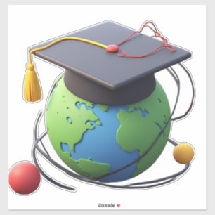 Pegatina Educación Global y Graduación: Mundo con Gorro