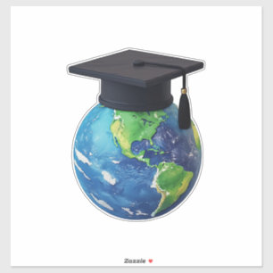 Pegatina Educación Global y Graduación: Mundo con Gorro