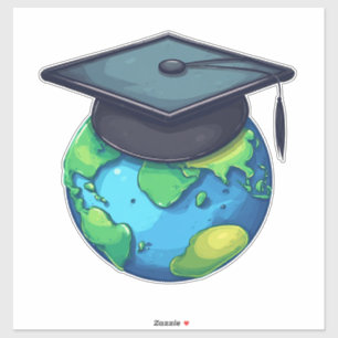 Pegatina Educación Global y Graduación: Mundo con Gorro