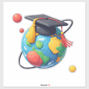 Pegatina Educación Global y Graduación: Mundo con Gorro