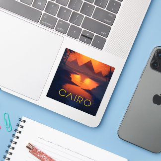 Pegatina Egipto Atardecer: Pirámides y río Nilo