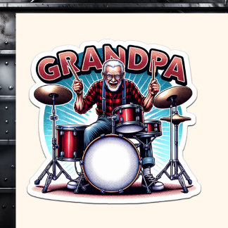 Pegatina El abuelo de Rockin tocando tambores