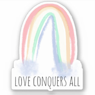 Pegatina el amor conquista todo arcoiris acuarela pintura s
