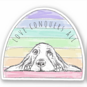Pegatina el amor conquista todo perro arcoíris basset hound