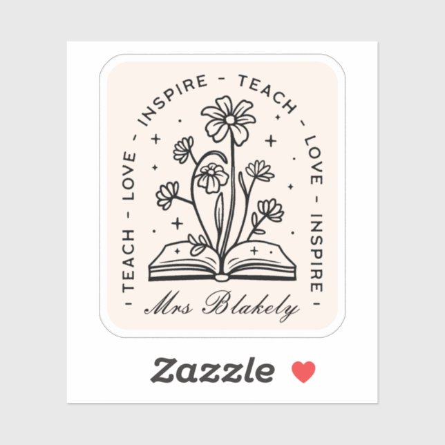 Pegatina El amor de enseñanza inspira el nombre personaliza (Hoja)