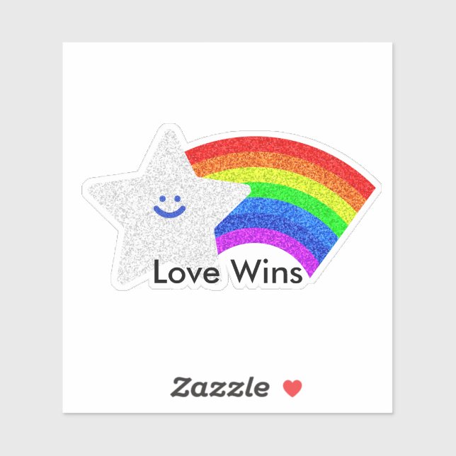 Pegatina El Amor Gana El Arcoiris Y Purpurinas De Estrellas (Hoja)