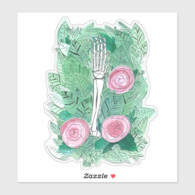 Pegatina El antebrazo del gato en un campo de Rosas (Hoja)