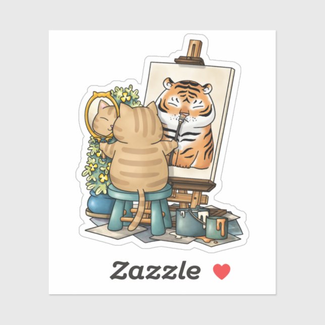 Pegatina El autorretrato del tigre por su confianza en el g (Hoja)