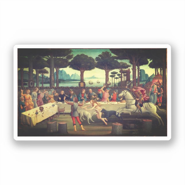 Pegatina El banquete en el bosque de pinos (Anverso)