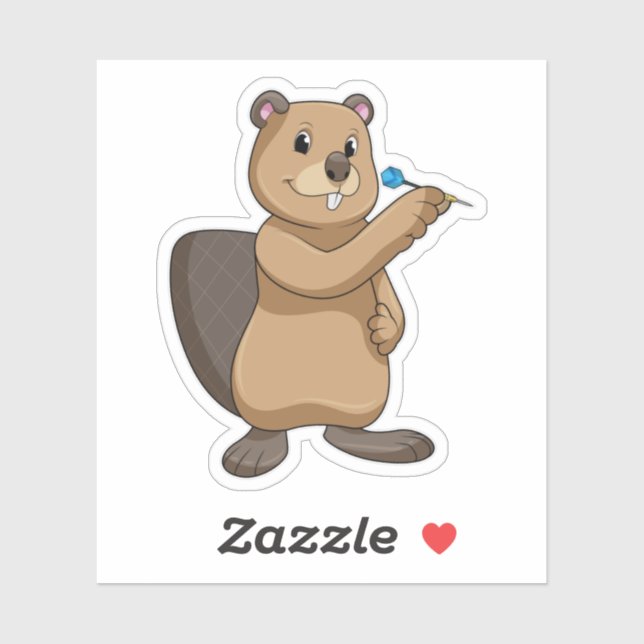 Pegatina El castor en Darts con Dart (Hoja)