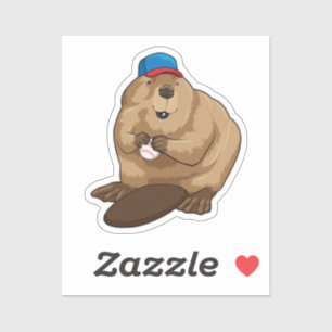 Pegatina El castor en el béisbol con el béisbol