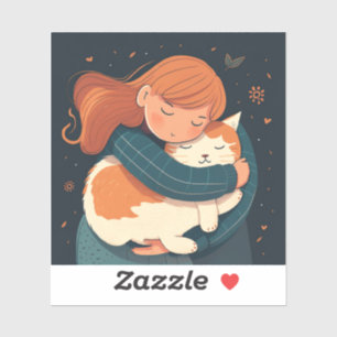Pegatina El chica abraza a un personalizado de gatos lindos
