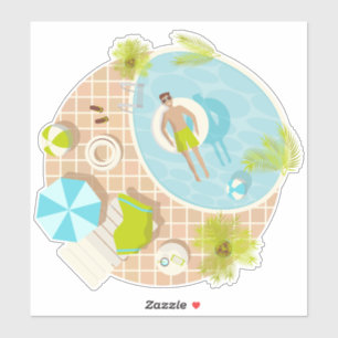Pegatina El chico de la piscina en vacaciones de playa de v
