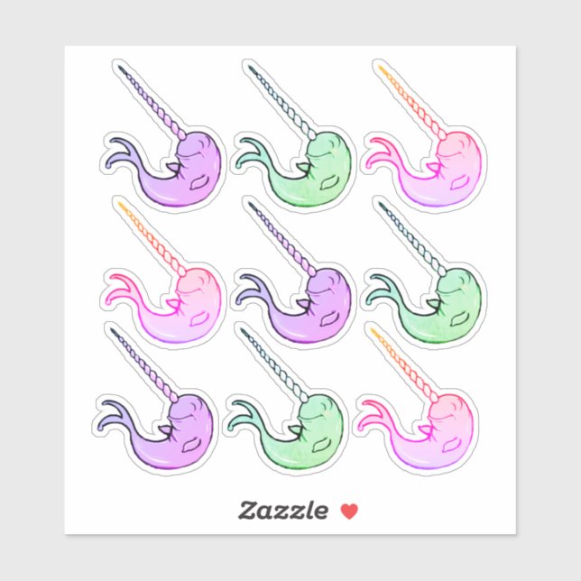 Pegatina El colorido Personalizado Cute Kawaii Narwhal (Hoja)