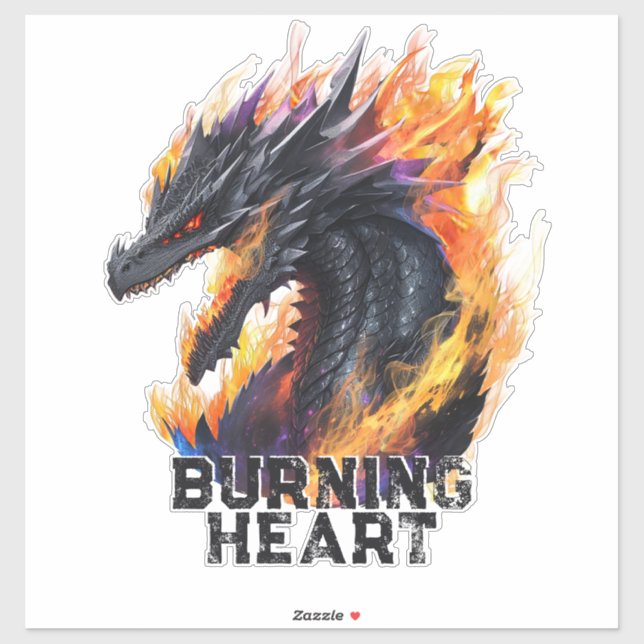 Pegatina El corazón abrasador de Dragon (Hoja)
