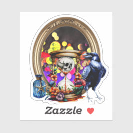 Pegatina El Cuervo Y El Reloj de Arena de Calavera