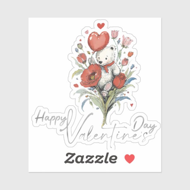 Pegatina El día de San Valentín con Oso Teddy rico (Hoja)