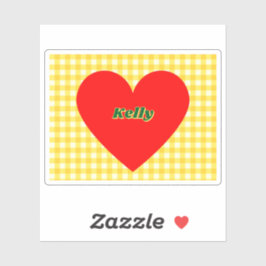 Pegatina El día de San Valentín de Gingham amarillo del cor