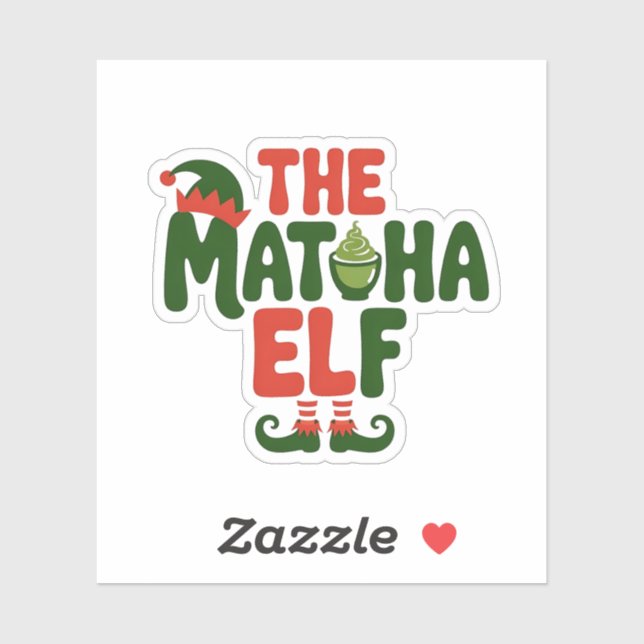 Pegatina El Duende de Matcha Divertido Bebida de Navidad de (Hoja)