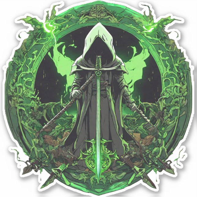 Pegatina El Emblema De Los Parques Grim Reaper En Verde6 (Anverso)