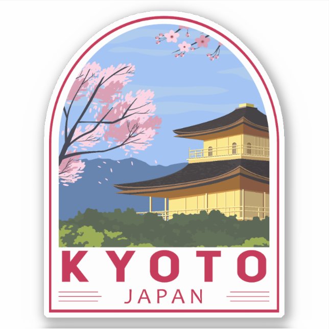 Pegatina El emblema de viajes retro de Kyoto en Japón (Anverso)
