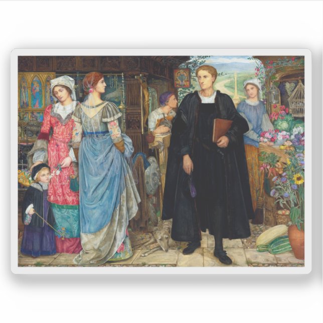 Pegatina El encuentro casual c. 1907 Por Kate Elizabeth Bun (Anverso)