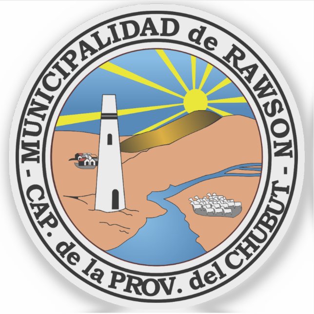 Pegatina El escudo de armas de Rawson, Argentina (Anverso)