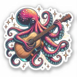Pegatina El extraño Octopus Personalizado tocando la guitar
