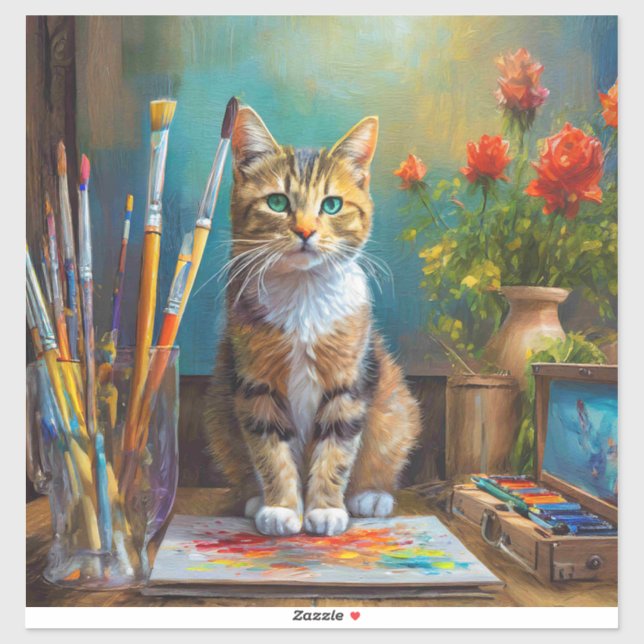 Pegatina El gato artístico (Hoja)