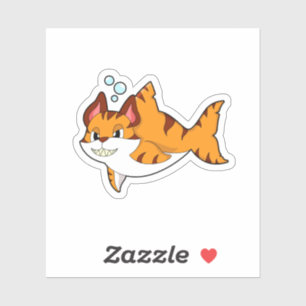 Pegatina El gato del tigre como tiburón en el agua. PNG