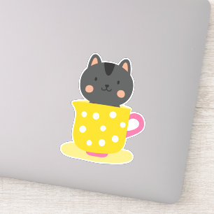 Pegatina El gato lindo en el personalizado de té en la ment
