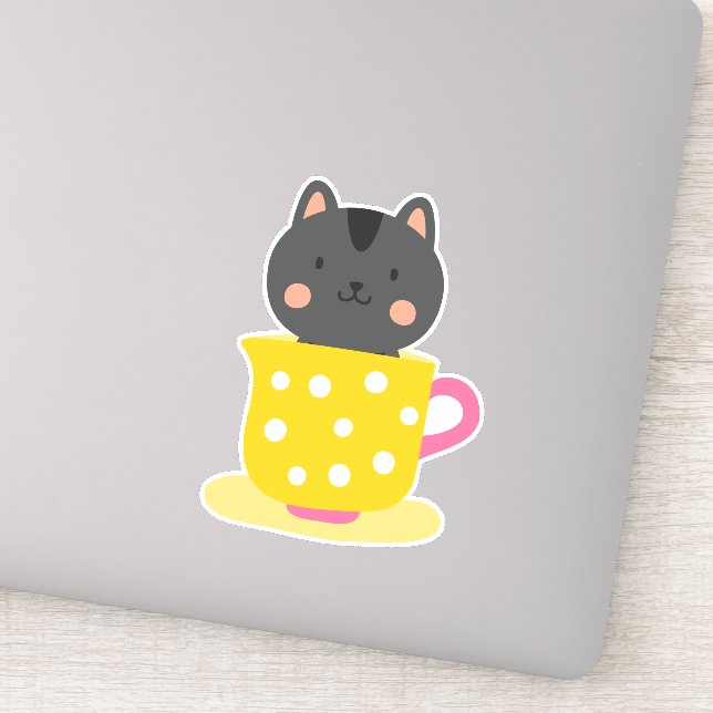 Pegatina El gato lindo en el personalizado de té en la ment (Detalle)