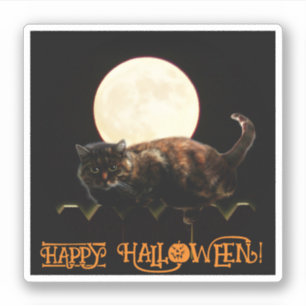 Pegatina El gato y la luna llena