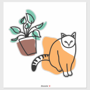 Pegatina El gato y la planta