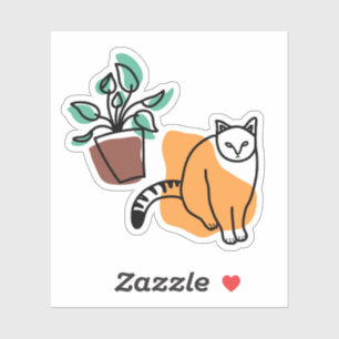 Pegatina El gato y la planta