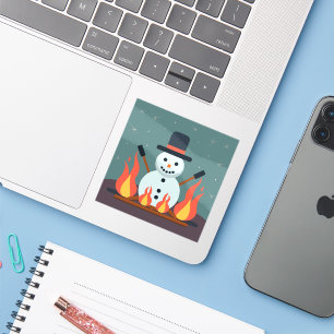 Pegatina El hombre de nieve en el camping