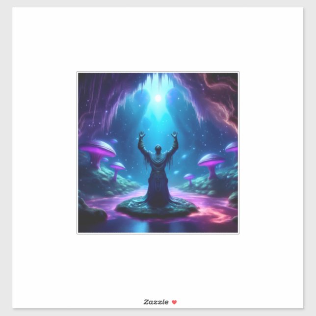 Pegatina El Hombre Santo En La Cueva Ha Levantado Los Brazo (Hoja)