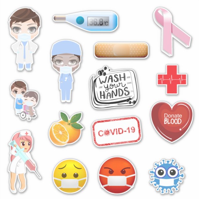 Pegatina El hospital de corona covid-19 enmascara gérmenes (Anverso)