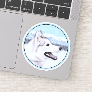 Pegatina El Husky Siberiano (Plata y Blanco) Pintura de art