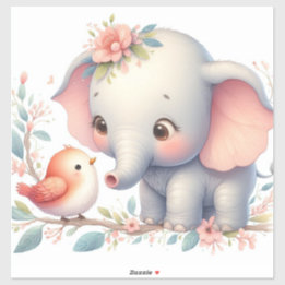 Pegatina El libro de cuentos Woodland bebe elefante y pájar