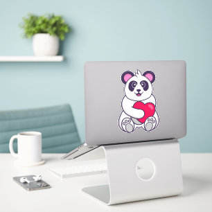 Pegatina El lindo Panda sosteniendo un gran corazón rojo