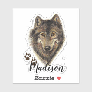 Pegatina El lobo de la acuarela sigue el nombre de encargo