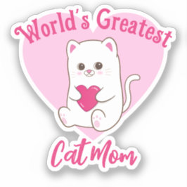Pegatina El mejor corazón rosado de la mamá del gato más gr