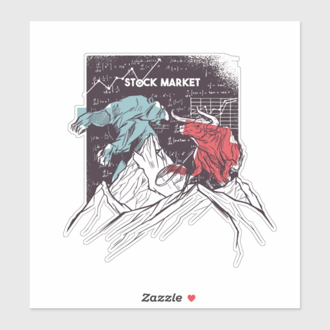 Pegatina El mercado de valores lucha contra el alza vs. el  (Hoja)